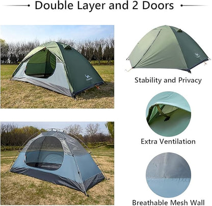 MC TOMOUNT Backpacking Tent 1-2 Person Waterproof Lightweight Double Layer Free-Standing Aluminum Pole for Outdoor Camping Hiking 4 Season