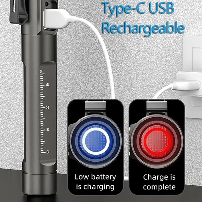 ALONEFIRE P31 Mini Flashlight 3 Light Sources Bright Pocket Type-C USB Rechargeable Waterproof Multifunction Portable LED Pen Long Battery Life with Clip, Built-in Battery for EDC Carry, Hiking