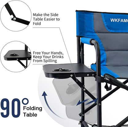 Tall Folding Directors Chair with Side Table 26.77" Seat Height Foldable Camping Chair Bar Stool for Makeup Artist Face Painting with Footrest and Storage Pocket Supports 350LBS