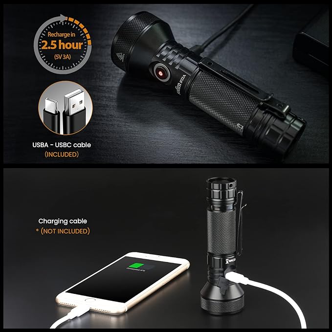 77outdoor Rechargeable Flashlight, Sofirn IF22A 2100 High Lumen 690m Max Powerful Thrower Flashlight with SFT-40 LED, TIR Lens, Discharge Output for Hiking (Black)