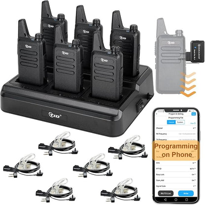 TIDRADIO TD-M8s Radios Walkie Talkies for Adults Long Range,Rechargeable Two Way Radio with Earpieces,6 Way Multi Gang Charger and Wireless Programmer,for School Church Restaurant Business (6 Pack)