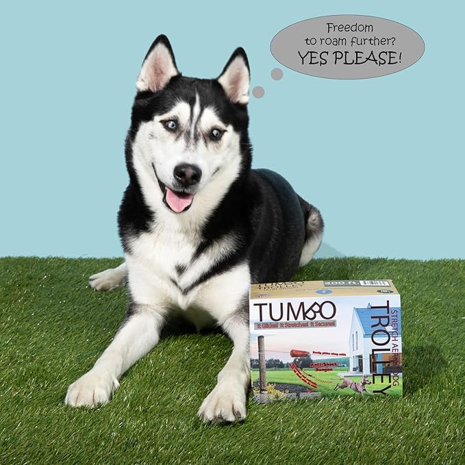 Tumbo Trolley 100ft - Anti-Shock Aerial Dog Runner for Yard Small and Large Dog - Heavy Duty Dog Gear - Best Dog Run and Zipline for Backyards - Trolley System Camping - 100ft / 150ft / 200ft