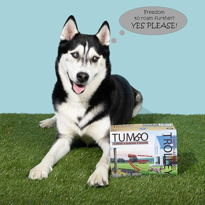 Tumbo Trolley 100ft - Anti-Shock Aerial Dog Runner for Yard Small and Large Dog - Heavy Duty Dog Gear - Best Dog Run and Zipline for Backyards - Trolley System Camping - 100ft / 150ft / 200ft
