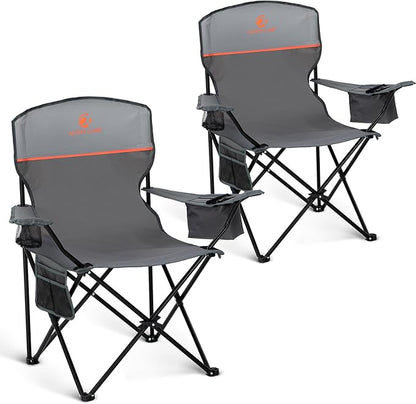 ALPHA CAMP Camping Chair 2 Pack Portable Chair with 3-Can Cooler Folding Chair with Side Pocket and Cup Holder, Collapsible for Camping, Tailgates, Beach, Fishing and Sports,2PC
