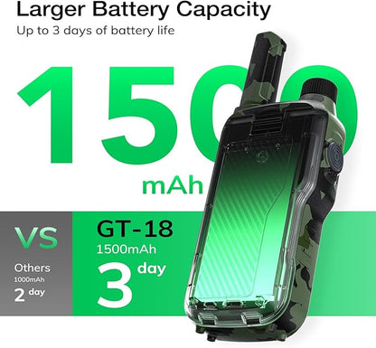 BAOFENG GT-18 Walkie Talkies for Kids Adult, License Free Long Range Rechargeable FRS Two Way Radio,1500mAh Battery, 22 Channels with NOAA, Scan, Flashlight, VOX for Camping Hiking Family, 3 Pack