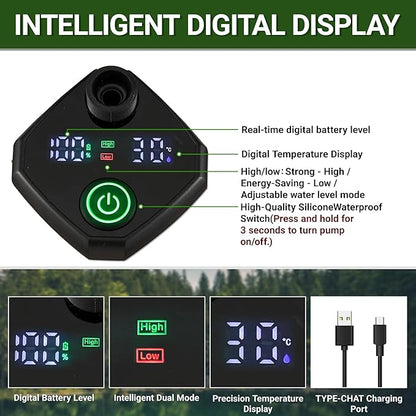 Upgrade Portable Camping Shower, 6000mAh Rechargeable Electric Shower Pump with Intelligent Digital Display Multiple Spray Modes Filtered Shower Head with Handheld for Outdoor Hiking, Travel