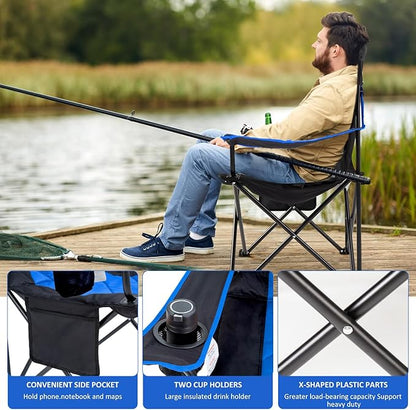 EMERIT Oversized Padded Camping Chair, 350LB Heavy Duty Quad Fold Chair with Arms, Collapsible Outdoor Chairs with Lumbar Back & Cup Holder
