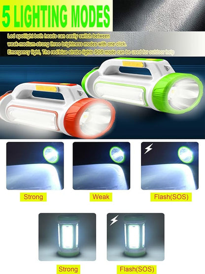 LED Searchlight, Solar Rechargeable Super Bright 10000LM Handheld Spotlight Lantern, Multifunctional LED Lamp Camping Flashlight, 5 Light Modes, Power Bank, IPX4 Waterproof, for Emergency