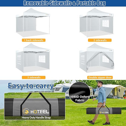HOTEEL 10x10 Pop up Canopy Tent for Parties, Heavy Duty Easy Setup Tent with 4 Sidewalls, Outdoor Commercial Instant Gazebo for Wedding Event, with Portable Bag, White(Hexagonal Frame)