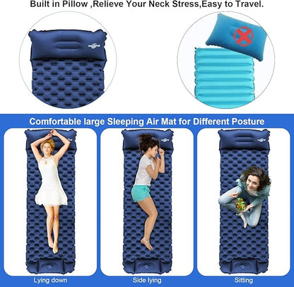 WANNTS Sleeping Pad, Ultralight Inflatable Sleeping Pad for Camping, Built-in Pump, Ultimate for Hiking - Airpad, Carry Bag,-Compact & Lightweight Camping pad(Blue)
