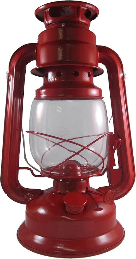 V&O 200-30030 Camper Brass Trim Oil Lantern, Red