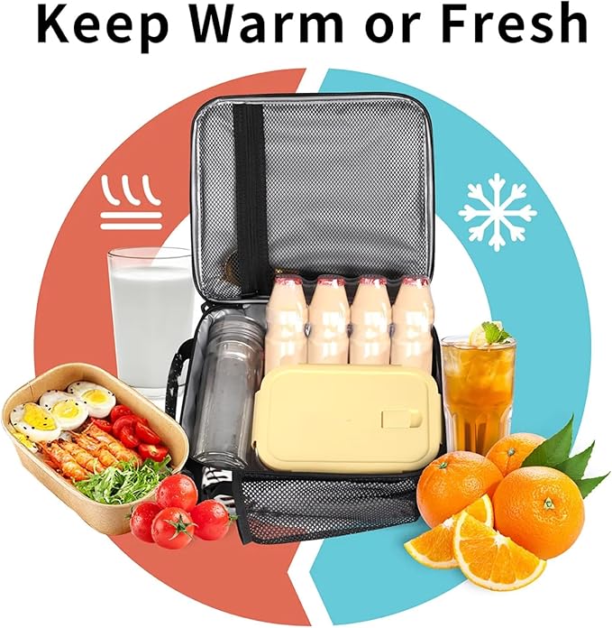 Baseball Black Kid Lunch Bags with Shoulder Strap Insulated Lunch Boxes for Boy Girls Waterproof Thermal Cooler Tote Bag Portable Picnic Bag for School Work Outdoor Gifts
