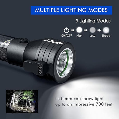 NPET T09 Solar Flashlight Car Flashlight 268 Lumens LED COB Light USB Rechargeable Tactical Multi-Function Torch Tool with Window Breaker Seat Belt Cutter Compass
