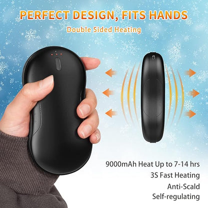 Hand Warmers Rechargeable USB Electric Hand Warmer 9000mAh Double-Sided Hot Handwarmer Portable Reusable & Power Bank for Outdoor Sports, Camping, Hunting, Winter Warm Gifts for Women, Men
