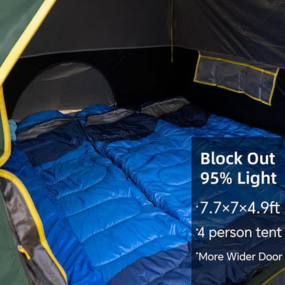 4 Person Blackout Camping Tent, Easy Setup Waterproof Family Dome Tent for Camping with Rainfly, Portable Double Layer Large Family Tent for Outdoor Camping&Hiking