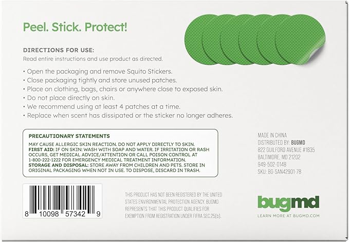 BugMD Squito Stickers Mosquito Repellent Patch Stickers for Adults (390 Stickers), Safe & Effective Insect Repellent Patches for Toddlers, Kids, Camping, Beach & Outdoor Essentials