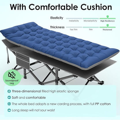 Suteck Camping Cot, 32In XXL Folding Camping Cot Heavy Duty Sleeping Bed for Adults 1200D Double Layer Oxford Cots for Camping W/Pilllow Mattress Carry Bag for Home Office Nap Beach Travel, 500LBS