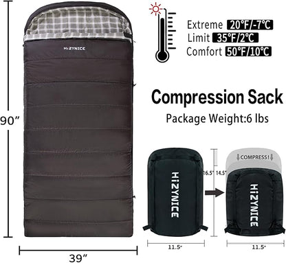 Cold Weather Sleeping Bag 100% Cotton Flannel XXL for Adults Big and Tall,Free Compression Sack