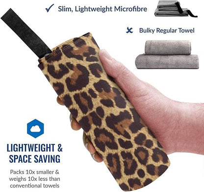 Microfiber Travel Towel Quick Dry Swim Gym Towel 31.5 X 15.8 Inch Absorbent with Loop Hand Towels for Kids Adults Camping Hiking Sports (Leopard Print)