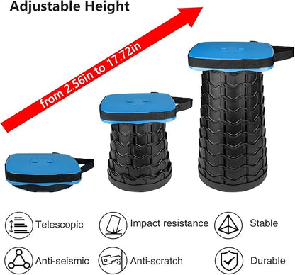 Upgraded Collapsible Stool Heavy Duty 550lbs Load Capacity Portable Foldable Sturdy Telescopic Stool for Camping Travel Hiking (Blue)