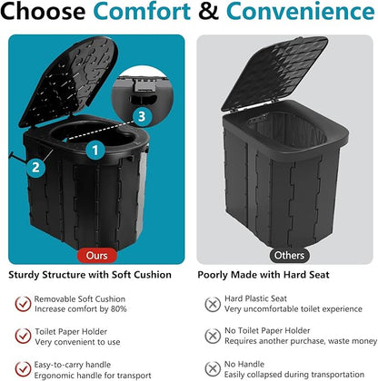 Portable Toilet for Adults, Camping Toilet with Soft Cushion and Paper Holder, Foldable Portable Toilet for Camping/Car Emergency Use