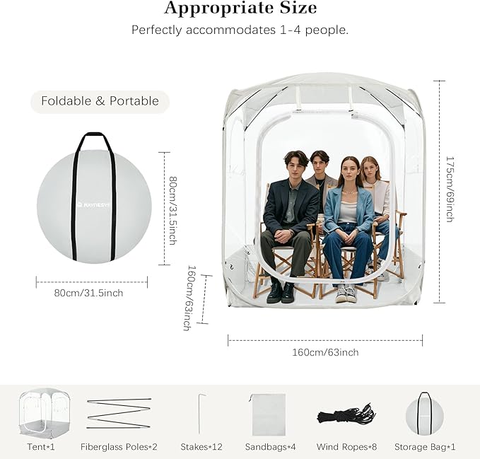 Sports Pods, Instant Pop Up Bubble Tent Fits 3-4 Persons, No Condensation, Spacious Interior, Ultra Visibility for Outside Sports Events, Fishing, Ultra Visibility, All Weather Protection