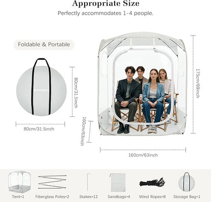 Sports Pods, Instant Pop Up Bubble Tent Fits 3-4 Persons, No Condensation, Spacious Interior, Ultra Visibility for Outside Sports Events, Fishing, Ultra Visibility, All Weather Protection