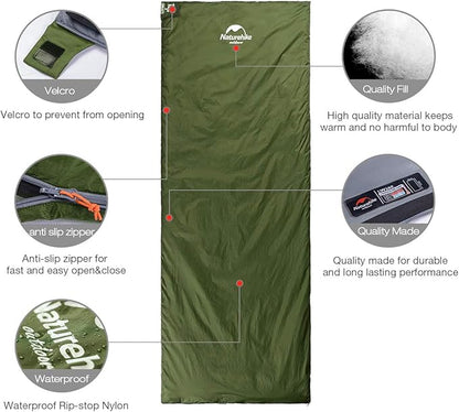 Naturehike Lightweight Compact Sleeping Bag, 59℉/32℉ Envelope Ultralight Backpacking Sleeping Bag Portable, Waterproof with Compression Sack for Cold&Warm, Camping, Traveling, Hiking
