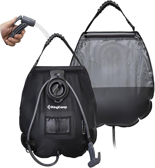 KingCamp Solar Shower Bag for Camping, Lightweight Shower Bag, Durable, Leak-Proof Design with Thermometer, Removable Hose, Switchable Shower Head, Portable Solar Shower for Camping