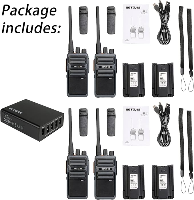 Retevis RB17 Walkie Talkies Long Range,Heavy Duty 2 Way Radios with 4400mAh Large Capacity Battery,Handheld VOX Emergency Alarm,Portable Two Way Radio for Adults Skiing Hunting Hiking(4 Pack)