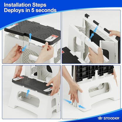 Folding 2-Step Stool - Upgraded Stable A-Frame, Safety Lock, Anti-Slip Rubber Feet, 300lb Capacity, No Assembly - 8" 17" Step Stools for Kitchen, Bathroom, Bed, RV, Home, Office (Panda)