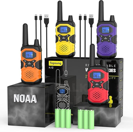 2 Way Radios for Adults Long Range Walkie-Talkies Rechargeable 4 Pack, Multi-purpose NOAA Walkie Talkies with USB 4500mAh Battery for Family Senior Care Working Adventure Camping Hiking Cruise