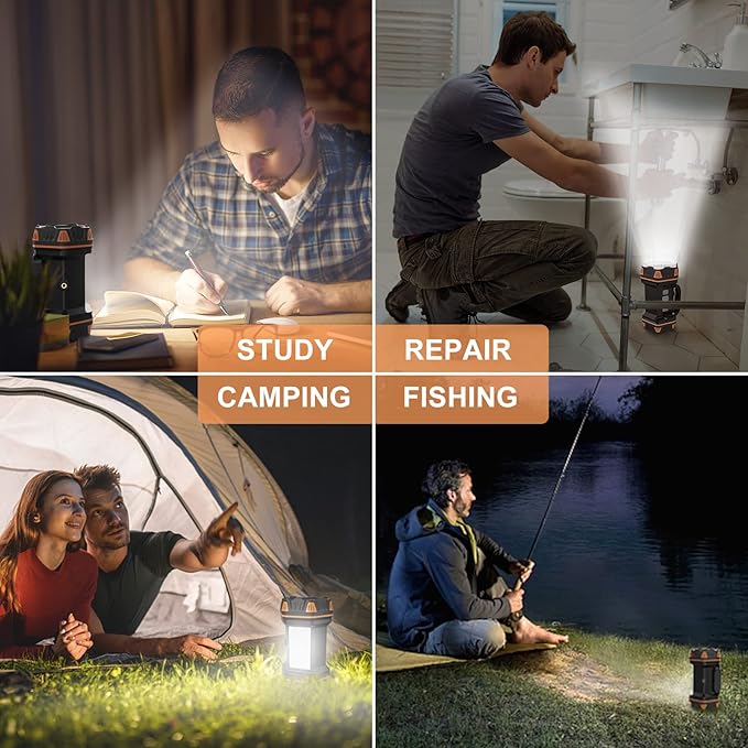 AlpsWolf Camping Lantern Rechargeable, LED Camping Flashlight, 4800 Capacity, Portable Camping Light 12h Standby, 4+4 Modes for Emergency, Hiking, Power Outages, Fishing Orange