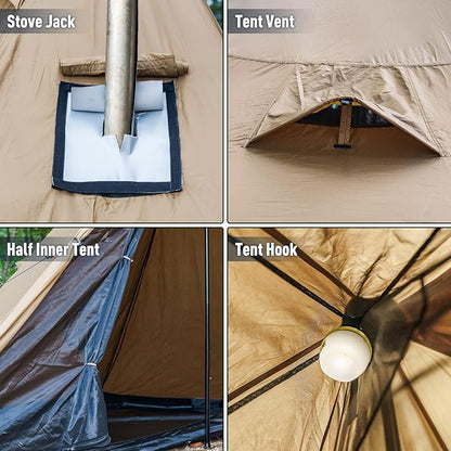 FIREHIKING Camping Hot Tent 2-4 Person Teepee Tent with Stove Jack for Backpacking Hunting