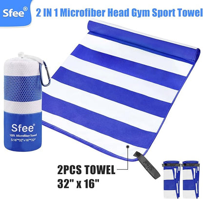Sfee 2 in 1 Microfiber Travel Towel, Quick Dry Towel Camping Towel Beach Towel Super Absorbent Compact Lightweight Sports Towel Gym Towel Set for Gym, Hiking, Pool, Bath, Yoga (Small: 32''x16'')