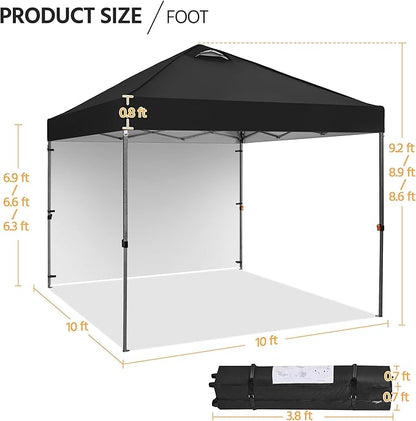Yaheetech 10x10 Pop up Canopy Tent w/1 Sidewall, Instant Commercial 150D Silver Coated Fabric Outdoor Instant Tent w/Wheeled Bag, 4 Sandbags, 8 Stakes & 4 Ropes for Parties, Camping, Beach, Black