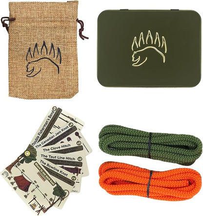 Knot Tying Kit | Camping & Outdoor Knots Edition - by The Bear Essentials Outdoors with Waterproof Knot Cards | for Survival, Camping, Backpacking, Hiking & Scouts