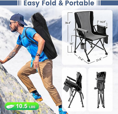 Lamberia Heated Camping Chairs for Adults, Camping Chairs, Portable Heated Chairs for Outdoor, Folding Chairs,Heavy Duty Lawn Chairs for Adults, with Cup Holder,Battery Not Included,Grey