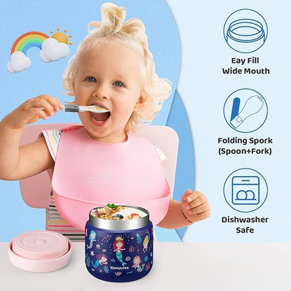 17oz Thermo Food Container w/Lunch Bag - Large Wide Mouth Thermal for Hot Food with BPA-free Folding Spoon, Leak-Proof Soup Jar Lunch Box for Kids Adults School Outdoors