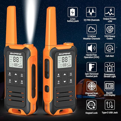 Walkie Talkies Long Range Walkie Talkie for Adults F22 FRS Radio Walky Talky Family Walkie-Talkie Rechargeable with 1400 mAh Battery USB Charger for Hiking Camping Trip(2 Pack)