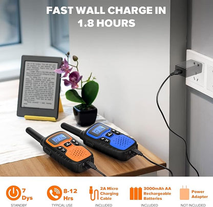 Wishouse Walkie Talkies for Adults Long Range-Handheld 2 Way Radios Rechargeable,Hiking Accessories Camping Gear Xmas Birthday Gift for Kids with Lamp,SOS Siren,NOAA Weather Alert,Easy to Use 4 Pack