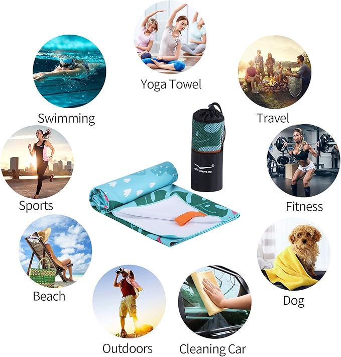 CHARS Microfiber Quick Drying Beach Towel Super Absorbent & Sand Free Towel for Kids Teens Adults Travel Gym Camping Pool Yoga Outdoor and Picnic(63"×31"/63"×39")