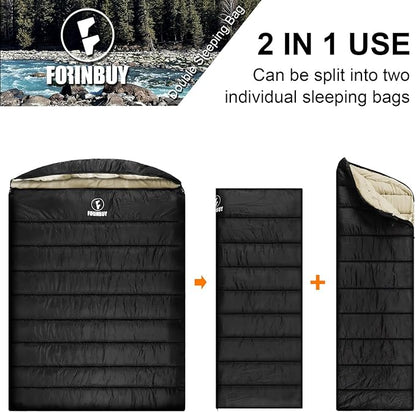 0 Degree Double Sleeping Bag for Adults, 2 Person Cold Weather Queen Size Sleeping Bag for Camping, RV Travel, or Family Outdoors