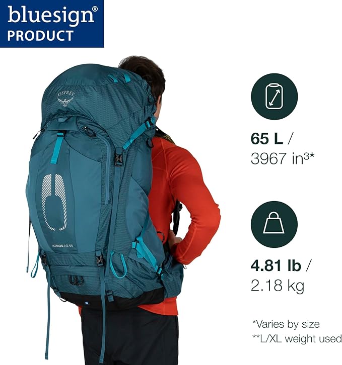 Osprey Atmos AG 65L Men's Backpacking Backpack, Black, S/M