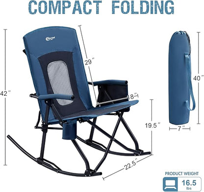 PORTAL Oversized Folding Rocking Camping Chair Portable Outdoor Rocker with High Back Hard Armrests Carry Bag, Supports 400 lbs
