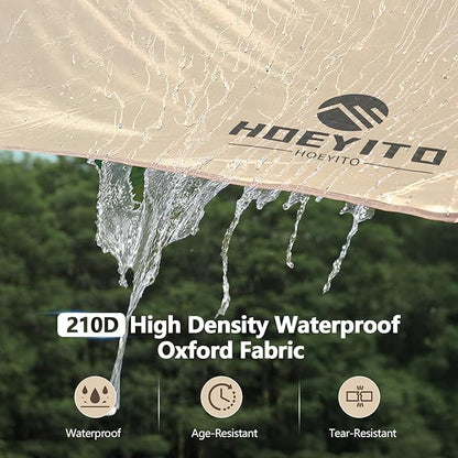 Camping Tarp with Poles & Retainer,15x12.5FT Large Waterproof 210D Oxford Cloth Camping Canopy, UV Blocking Rate 99.99% Tent Tarp Car Awning for Outdoor, Picnic, Hammock, Car, Backpacking(Khaki-Black)