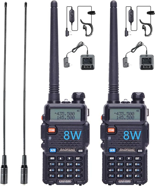 BAOFENG UV-5R 8W Ham Radio Handheld 2 Way Radio Long Range Dual Band VHF UHF Rechargeable Amateur Portable Walkie Talkie for Adults Hiking Hunting Camping Skiing Trip, Chirp Compatible