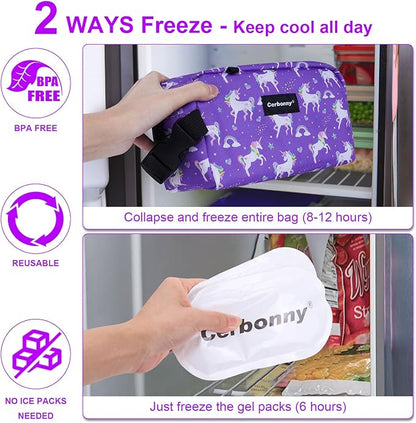 Cerbonny Small Cooler Bag Freezable Lunch Bag for Work School Travel,Small Lunch Bag,Small Insulated Bag For Kids/Adults,Freezer Lunch Bags,Mini Lunch Bag Fit For Yogurt,Suit for 3+(purple unicorn)