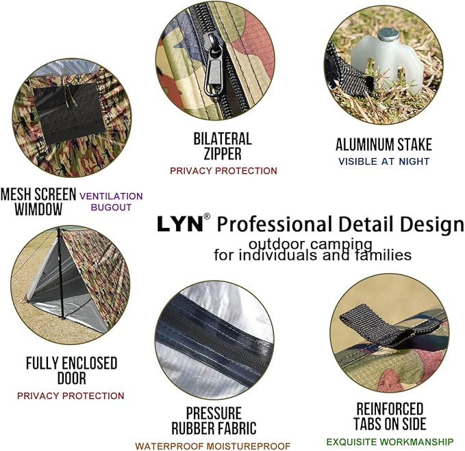 LYN Extra Large Zipper Reusable Survival Emergency Shelter Tent,Thermal Waterproof Fireproof Lightweight Bugout, with Paracord✚Stake for Camping,First Aid,Hiking&Bushcraft