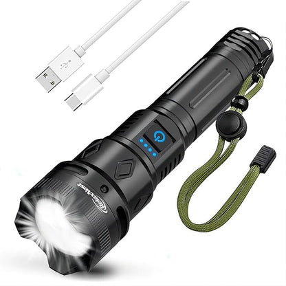 Rechargeable Flashlights High lumens, Powerful 300000LM Tactical Flashlights, 5 Modes LED Flashlight Zoomable, Brightest Flashlight Waterproof, Handheld Flash Light for Home, Emergencies, Camping